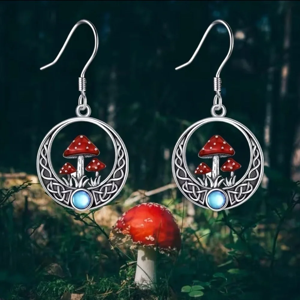 3 For $35 Sterling Silver Celtic Norse Knots Bohemian Mushroom Moonstone Earring
